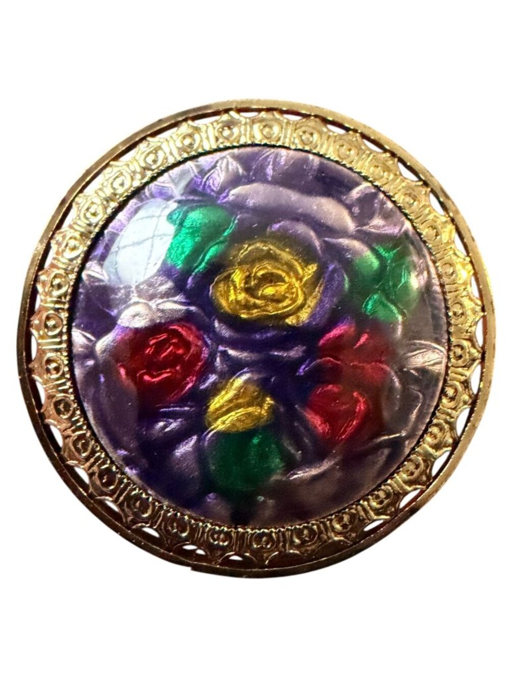 Vintage Reverse Carved Lucite Brooch Gold Tone Floral‎ Pin 1950s New Old Stock